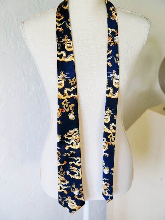 Kailong Silk Tie - Etsy UK Vintage Gold Dragon Pattern Kai Long Brand Necktie Handmade Silk